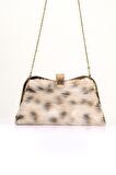 Markano Bej Suni Kürk Zincirli El ve Omuz Clutch Portföy Çanta