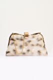 Markano Bej Suni Kürk Zincirli El ve Omuz Clutch Portföy Çanta