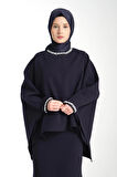 Taş İşlemeli Lacivert Kadın Tesettür Elbise 2'li Abiye Takım