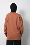 Kadın Taba Bisiklet Yaka Yırtmaç Detaylı Balon Kol Sweatshirt