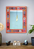 El Yapımı, Mandala Temalı, Masif Ahşap Ve Desenli Mermerden Dekoratif Ayna - 48x63cm - 019.1