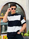 Miron İki Renk Kısa Kollu Tişört Oversize-Siyah-Beyaz