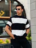 Miron İki Renk Kısa Kollu Tişört Oversize-Siyah-Beyaz