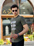 Miron Eskitme Baskılı Oval Basic Kısa Kollu Tişört-Haki