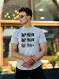 Miron Eskitme Baskılı Oval Basic Kısa Kollu Tişört-Gri