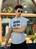 Miron Eskitme Baskılı Oval Basic Kısa Kollu Tişört-Gri