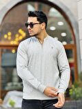 Yarım Fermuarlı Kolej Yaka Sweatshirt Regular Fit-Gri