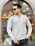 Yarım Fermuarlı Kolej Yaka Sweatshirt Regular Fit-Gri