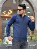 Yarım Fermuarlı Kolej Yaka Sweatshirt Regular Fit-Lacivert