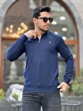 Yarım Fermuarlı Kolej Yaka Sweatshirt Regular Fit-Lacivert