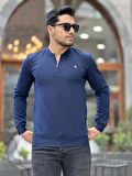 Yarım Fermuarlı Kolej Yaka Sweatshirt Regular Fit-Lacivert