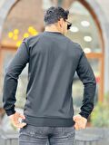 Yarım Fermuarlı Kolej Yaka Sweatshirt Regular Fit-Siyah