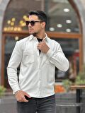 Miron Beyaz Pike Dokulu Kumaş Gömlek Yaka Cepli Regular Fit Ceket