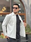 Miron Beyaz Pike Dokulu Kumaş Gömlek Yaka Cepli Regular Fit Ceket