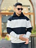 Miron Siyah Beyaz Blok Parçalı Overisize Kapşonlu Üç İplik Sweatshirt