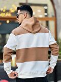 Miron Kamel Beyaz Blok Parçalı Overisize Kapşonlu Üç İplik Sweatshirt