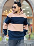 Miron Kamel Lacivert Blok Parçalı Overisize Kapşonlu Üç iplik Sweatshirt