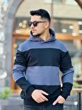 Miron Füme Siyah Blok Parçalı Overisize Kapşonlu Üç İplik Sweatshirt