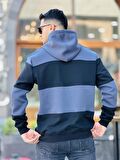 Miron Füme Siyah Blok Parçalı Overisize Kapşonlu Üç İplik Sweatshirt