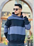 Miron Füme Siyah Blok Parçalı Overisize Kapşonlu Üç İplik Sweatshirt