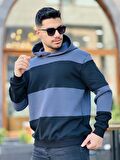 Miron Füme Siyah Blok Parçalı Overisize Kapşonlu Üç İplik Sweatshirt