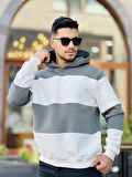 Miron Haki Beyaz Blok Parçalı Overisize Kapşonlu Üç İplik Sweatshirt