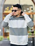 Miron Haki Beyaz Blok Parçalı Overisize Kapşonlu Üç İplik Sweatshirt