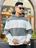 Miron Haki Beyaz Blok Parçalı Overisize Kapşonlu Üç İplik Sweatshirt