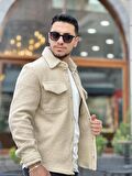 Miron Bej Kıvırcık Dokulu Kumaş Gömlek Yaka Cepli Regular Fit Ceket