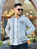 Miron Gri Pike Dokulu Nakış Detaylı Regular Fit Kolej Ceket