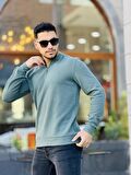 Yarım Fermuarlı Kolej Yaka Sweatshirt Regular Fit-Haki