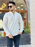 Yarım Fermuarlı Kolej Yaka Sweatshirt Regular Fit-Ekru