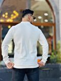 Yarım Fermuarlı Kolej Yaka Sweatshirt Regular Fit-Ekru