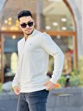 Yarım Fermuarlı Kolej Yaka Sweatshirt Regular Fit-Ekru