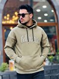 Miron Haki Fell Better Nakışlı Kapşonlu Üç İplik Oversize Sweatshirt