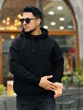 Miron Siyah Fell Better Nakışlı Kapşonlu Üç İplik Oversize Sweatshirt