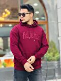 Miron Bordo Fell Better Nakışlı Kapşonlu Üç İplik Oversize Sweatshirt