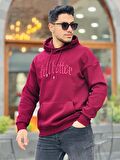 Miron Bordo Fell Better Nakışlı Kapşonlu Üç İplik Oversize Sweatshirt