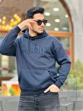 Miron Lacivert Fell Better Nakışlı Kapşonlu Üç İplik Oversize Sweatshirt