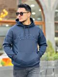 Miron Lacivert Fell Better Nakışlı Kapşonlu Üç İplik Oversize Sweatshirt