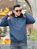 Miron Lacivert Fell Better Nakışlı Kapşonlu Üç İplik Oversize Sweatshirt