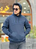 Miron Lacivert Fell Better Nakışlı Kapşonlu Üç İplik Oversize Sweatshirt