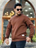 Miron Kahverengi Unisex Üç İplik İçi Şardonlu Bisiklet Yaka Oversize Sweatshirt