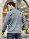 Miron Antrasit Üç İplik Fermuarlı Nakış Detaylı Regular Fit Sweatshirt