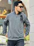 Miron Antrasit Üç İplik Fermuarlı Nakış Detaylı Regular Fit Sweatshirt