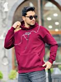 Miron Bordo Üç İplik Head Chopper Nakışlı Oversize Kapşonlu Sweatshirt