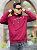 Miron Bordo Üç İplik Head Chopper Nakışlı Oversize Kapşonlu Sweatshirt