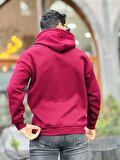 Miron Bordo Üç İplik Head Chopper Nakışlı Oversize Kapşonlu Sweatshirt