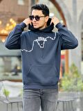 Miron Lacivert Üç İplik Head Chopper Nakışlı Oversize Kapşonlu Sweatshirt