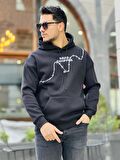 Miron Siyah Üç İplik Head Chopper Nakışlı Oversize Kapşonlu Sweatshirt